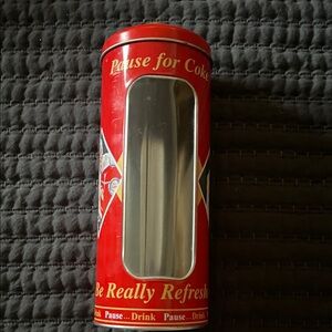 Coca-Cola Red straw Tin with Clear Window